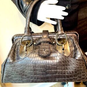 Spectacular Donna Karan Collection  genuine crocodile handbag gunmetal metallic
